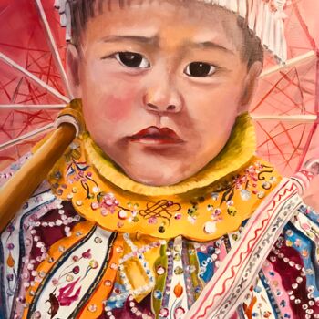 Malerei mit dem Titel "Enfant Miao (Guizho…" von Patricia Blanchet-Olivier, Original-Kunstwerk, Öl Auf Keilrahmen aus Holz m…