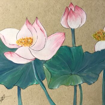 Schilderij getiteld "Fleurs de lotus" door Patricia Blanchet-Olivier, Origineel Kunstwerk, Acryl Gemonteerd op Andere stijve…