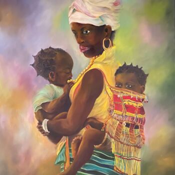 Painting titled "D'Afrique" by Patricia Blanchet-Olivier, Original Artwork, Oil