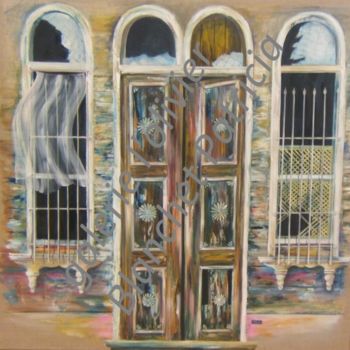 Painting titled "porte à Istambul" by Patricia Blanchet-Olivier, Original Artwork, Oil Mounted on Wood Stretcher frame