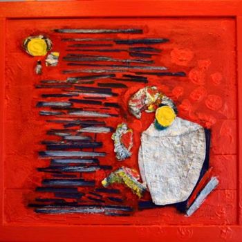 Painting titled "red interior with a…" by Blandine Martin, Original Artwork