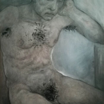 Pittura intitolato "Homme assis" da Blandine Sanchis, Opera d'arte originale, Olio