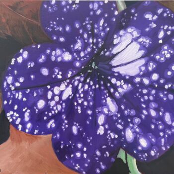 Painting titled "Space Flower" by Blandine Broomfield, Original Artwork, Oil Mounted on Other rigid panel