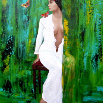 Malerei mit dem Titel "Die Frau- das mysti…" von Blanka Mandel, Original-Kunstwerk, Acryl Auf Keilrahmen aus Holz montiert