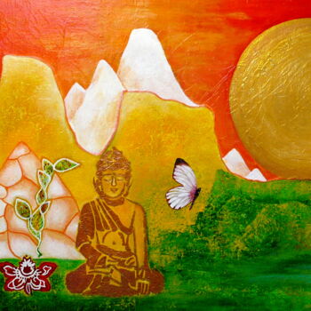 Painting titled "Buddha" by Blanka Mandel, Original Artwork, Acrylic Mounted on Wood Stretcher frame