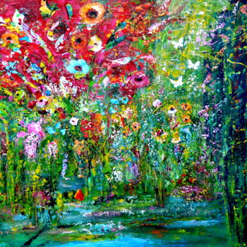 Malerei mit dem Titel "Paradiesgarten 2" von Blanka Mandel, Original-Kunstwerk, Acryl Auf Keilrahmen aus Holz montiert