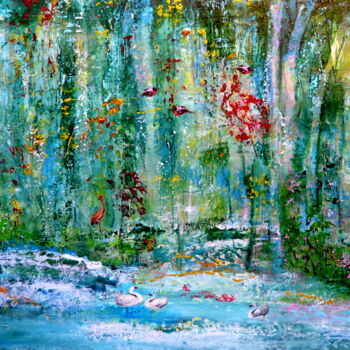 Malerei mit dem Titel "Der Trost des Waldes" von Blanka Mandel, Original-Kunstwerk, Acryl Auf Holzplatte montiert