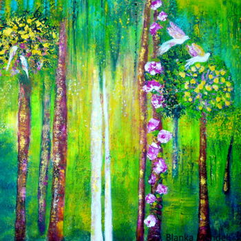 Malerei mit dem Titel "Golden Trees" von Blanka Mandel, Original-Kunstwerk, Acryl Auf Holzplatte montiert