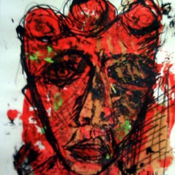 Painting titled "la rouge woman" by Aquino Blan, Original Artwork