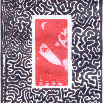 Druckgrafik mit dem Titel "MUE DANS LABYRINTHE" von Bruno Laxague, Original-Kunstwerk, Linoldrucke