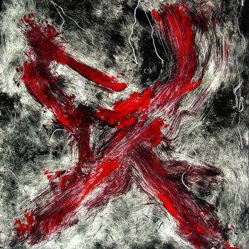 Printmaking titled "MONOTYPE ROUGE ET N…" by Bruno Laxague, Original Artwork, Monotype