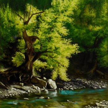 Peinture intitulée "The River" par Bledi Kita, Œuvre d'art originale, Huile Monté sur Châssis en bois