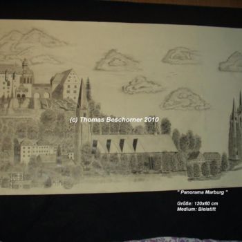 Painting titled "Panorama Marburg" by Bleistiftwelten, Original Artwork, Oil