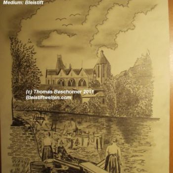 Malarstwo zatytułowany „Marburg um 1870 Alt…” autorstwa Bleistiftwelten, Oryginalna praca, Olej