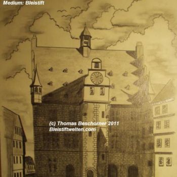 Pintura intitulada "Marburg um 1870 Rat…" por Bleistiftwelten, Obras de arte originais, Óleo