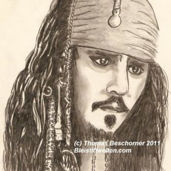 "Cpt. Jack Sparrow" başlıklı Tablo Bleistiftwelten tarafından, Orijinal sanat, Petrol