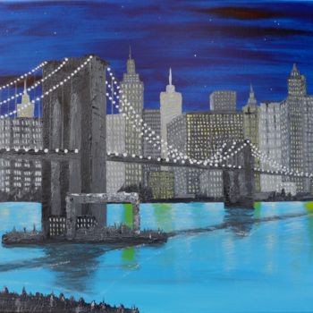 Painting titled "Pont de Brooklyn (d…" by Bruno Lescarret, Original Artwork, Acrylic