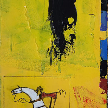 Painting titled "30x90-bd-jaune-p.jpg" by Blezot, Original Artwork, Acrylic