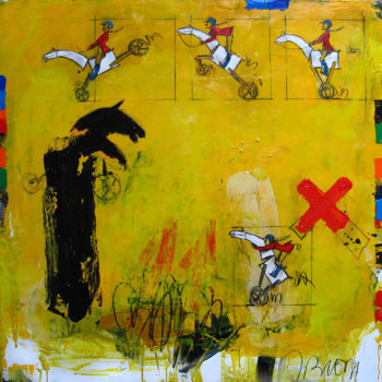 Painting titled "BD-jaune-100x100" by Blezot, Original Artwork, Acrylic