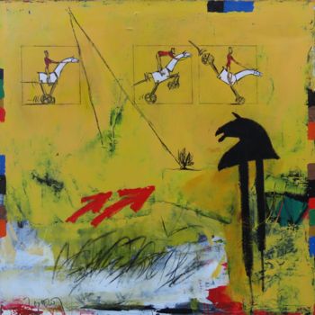 Painting titled "LES 3 PHASES DU SAUT" by Blezot, Original Artwork, Acrylic Mounted on Wood Stretcher frame
