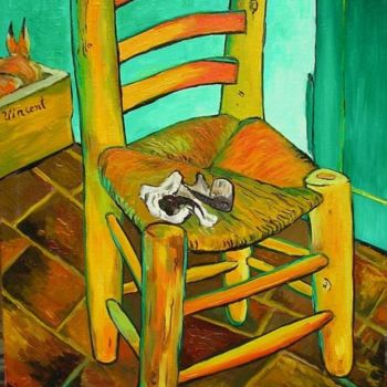Pittura intitolato "sedia con pipa" da Anastasia, Opera d'arte originale, Olio