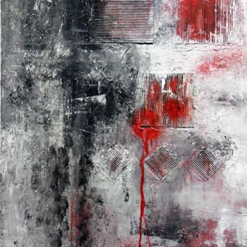 Schilderij getiteld "Rot im Fluss" door Lisa Blome, Origineel Kunstwerk, Tempera