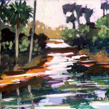 Painting titled "Econina River" by Linda Blondheim, Original Artwork, Oil