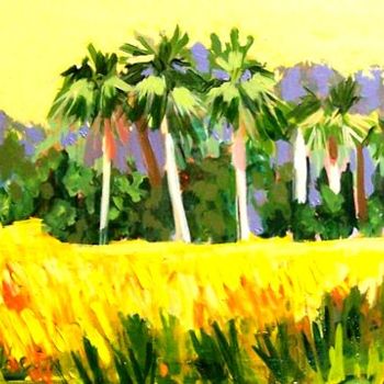 Painting titled "Yellow Marsh" by Linda Blondheim, Original Artwork, Oil