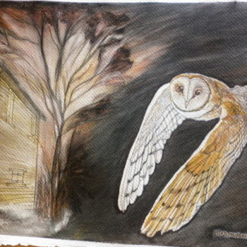 제목이 "golden-brown-owl.jpg"인 그림 Blossom Hackett로, 원작, 파스텔