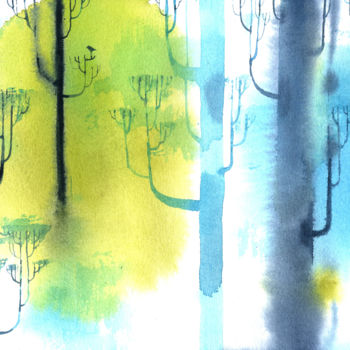 Картина под названием "Forest spirit" - Veronika Shepilova (Blueberry Artist), Подлинное произведение искусства, Акварель