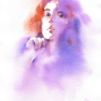 Pintura intitulada "Autoportrait" por Veronika Shepilova (Blueberry Artist), Obras de arte originais, Aquarela