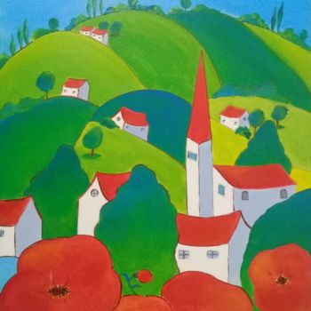Pintura intitulada "Le village aux coqu…" por L'Atelier De Sana, Obras de arte originais, Acrílico