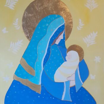 Painting titled "La vierge et l'enfa…" by L'Atelier De Sana, Original Artwork, Acrylic Mounted on Wood Stretcher frame