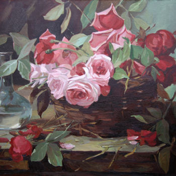 Painting titled "Still life with ros…" by Anna Gorodetskaya, Original Artwork, Oil