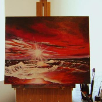 Painting titled "Red sunrise" by Liviu Sava, Original Artwork, Oil