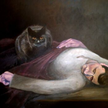 Pittura intitolato "The Black Cat" da Douglas Manry, Opera d'arte originale
