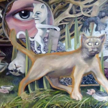 Painting titled "A Cat's Dream" by Douglas Manry, Original Artwork, Oil