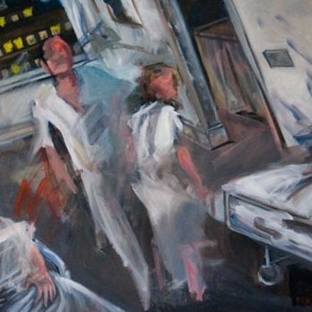 Schilderij getiteld "The Hospital at 4 am" door Douglas Manry, Origineel Kunstwerk, Olie