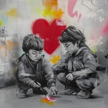 Картина под названием "Children swaggy" - Blure, Подлинное произведение искусства, Акрил Установлен на Деревянная рама для н…