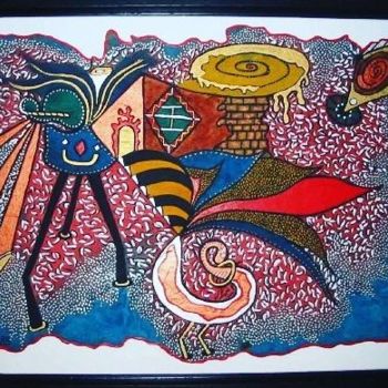 Painting titled "le-paon-heureux" by Artiste Peintre Walyd Boab, Original Artwork