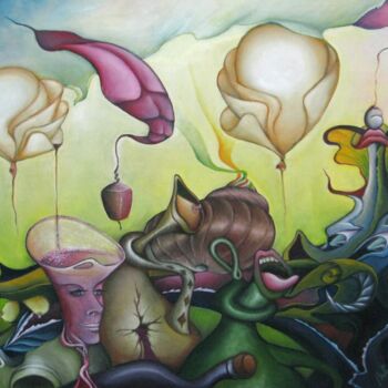 Painting titled "Ballonnen" by Bob Ivens, Original Artwork, Oil Mounted on Wood Stretcher frame