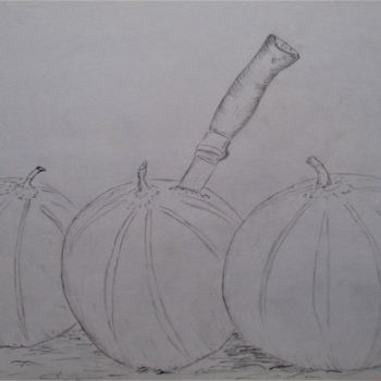 Drawing titled "Los 3 Melones" by Roberto Urbano, Original Artwork, Pencil