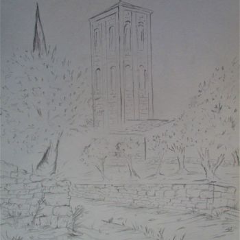Drawing titled "Notre-Dame-D'Aubune" by Roberto Urbano, Original Artwork, Pencil