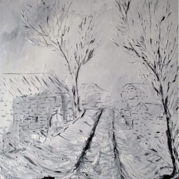 Painting titled "Balzac sous la neige" by Roberto Urbano, Original Artwork, Oil Mounted on Wood Stretcher frame