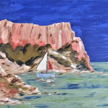 Painting titled "Calanques  à Cassis" by Roberto Urbano, Original Artwork, Oil