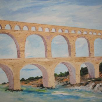 Картина под названием "Pont du Gard" - Roberto Urbano, Подлинное произведение искусства, Масло