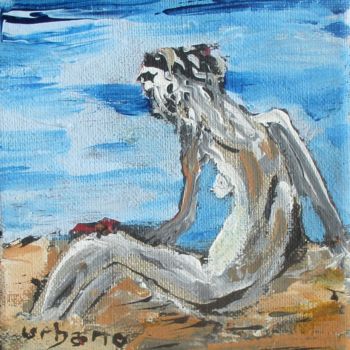 제목이 "Nu sur la plage"인 미술작품 Roberto Urbano로, 원작, 아크릴 나무 들것 프레임에 장착됨