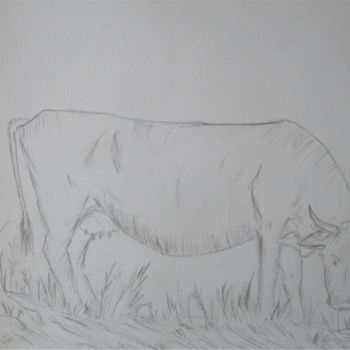 Dessin intitulée "La vache de Nadine" par Roberto Urbano, Œuvre d'art originale, Crayon
