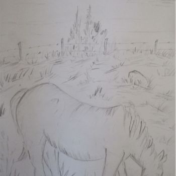 Dessin intitulée "Le Cheval de Guy" par Roberto Urbano, Œuvre d'art originale, Crayon