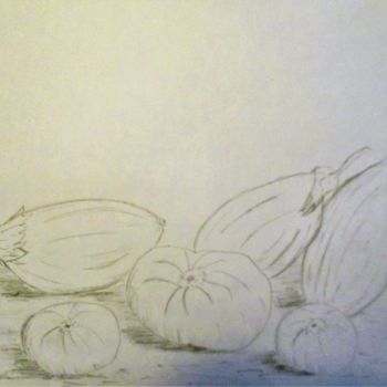 Dessin intitulée "Tomates et Aubergin…" par Roberto Urbano, Œuvre d'art originale, Crayon